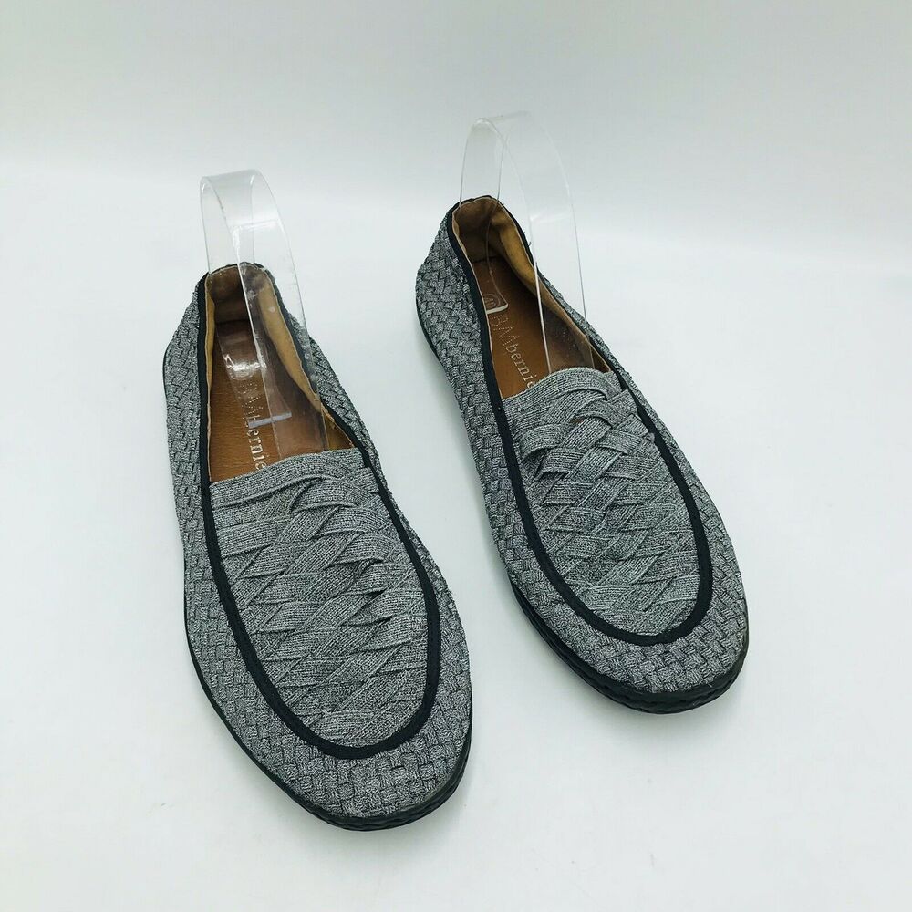 Bernie Mev Women's 40 US 10 Woven Flats Silver Black Metallic Comfort Slip On